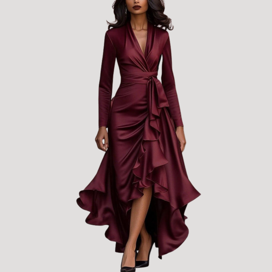 Robe longue portefeuille élégante à manches longues