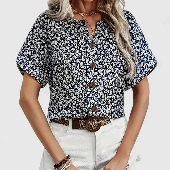 Chemisier Femme Imprimé Fleuri Manches Courtes