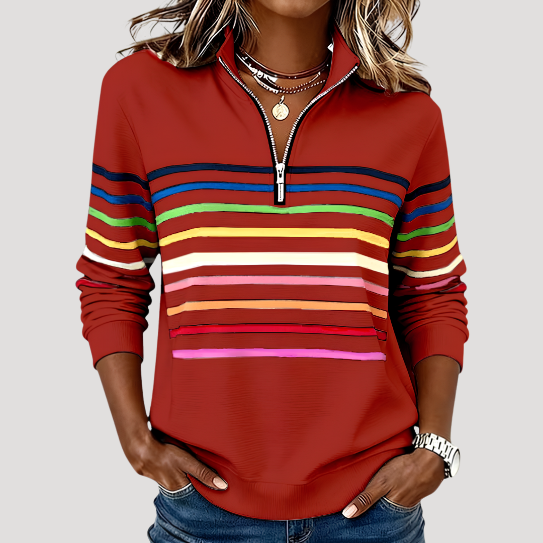 Pull Femme Décontracté à Col Montant et Rayures
