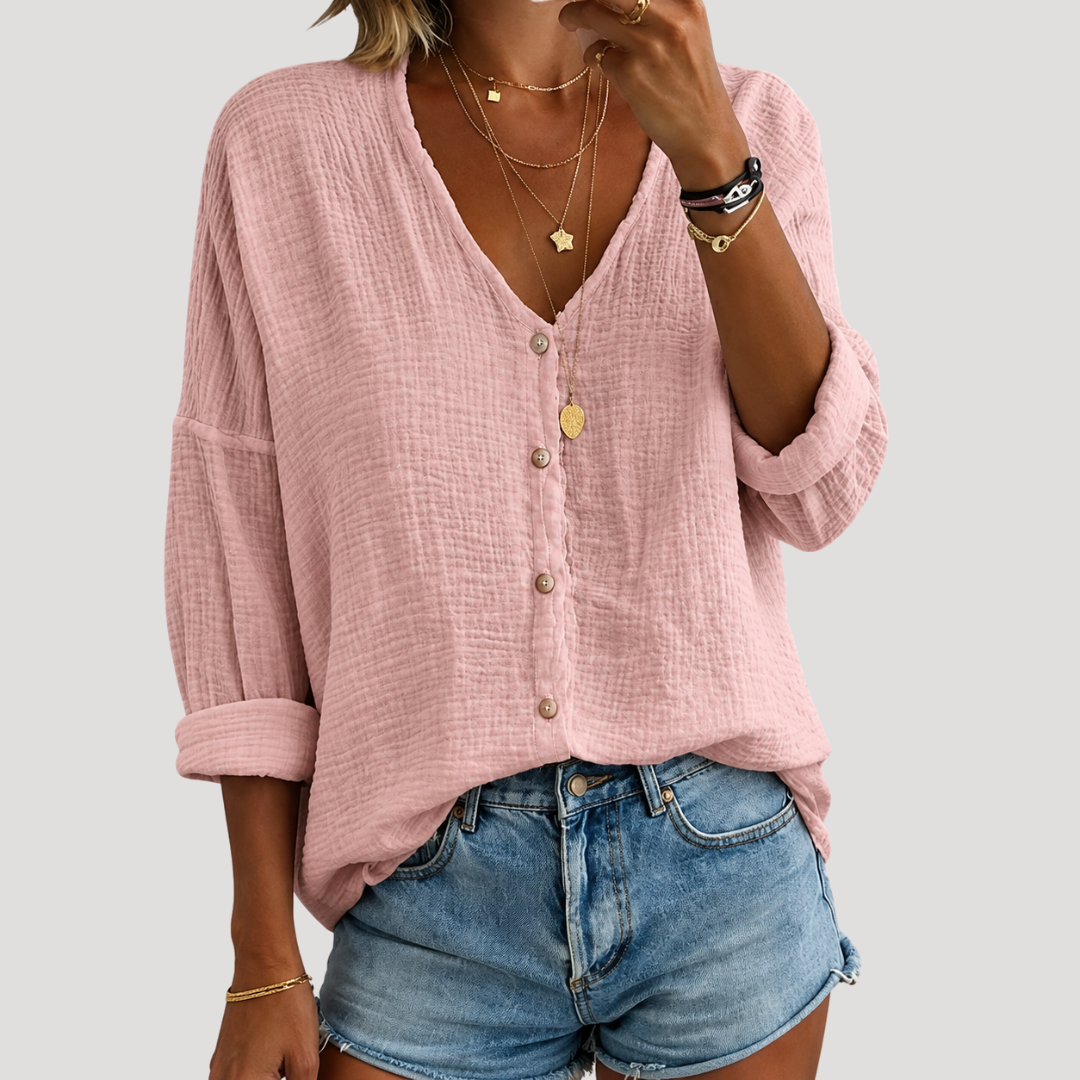 Blouse Femme Col V Boutonnée
