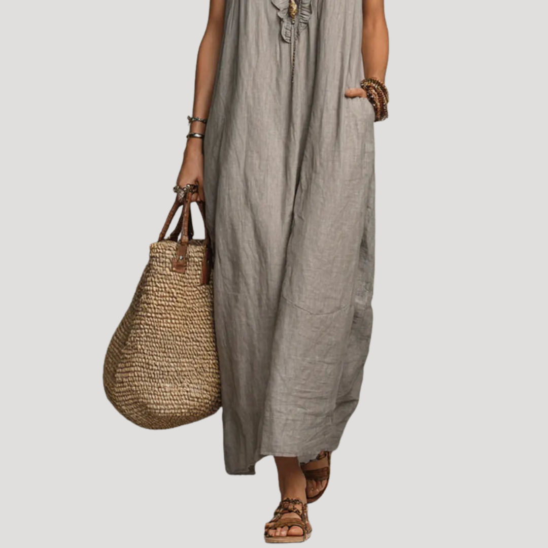 Robe Longue Bohème Volants Sans Manches