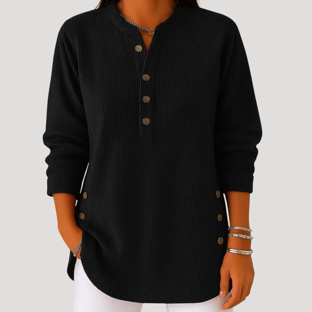Blouse femme côtelée manches longues à boutons