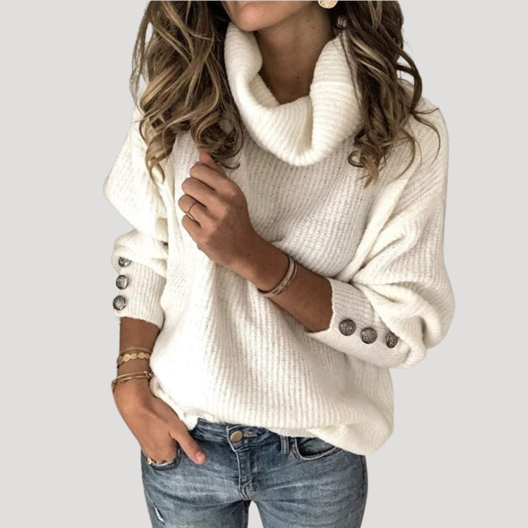 Pull Femme Col Montant à Détails Boutonnés