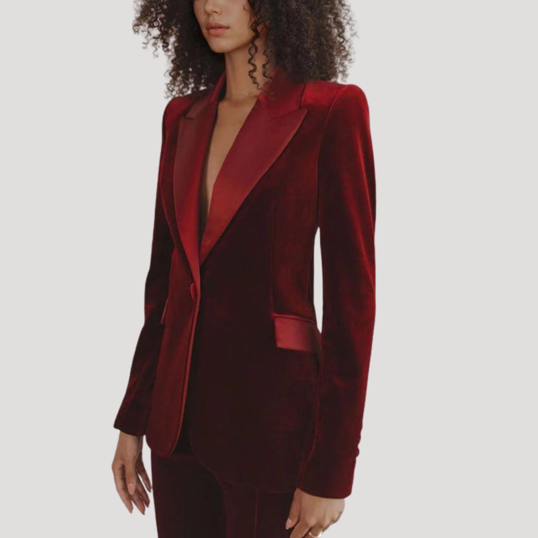 Tailleur Femme en Velours à Blazer Ajusté et Pantalon Évasé
