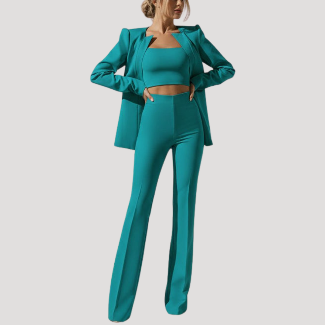 Tailleur Femme à Blazer Ajusté et Pantalon Large