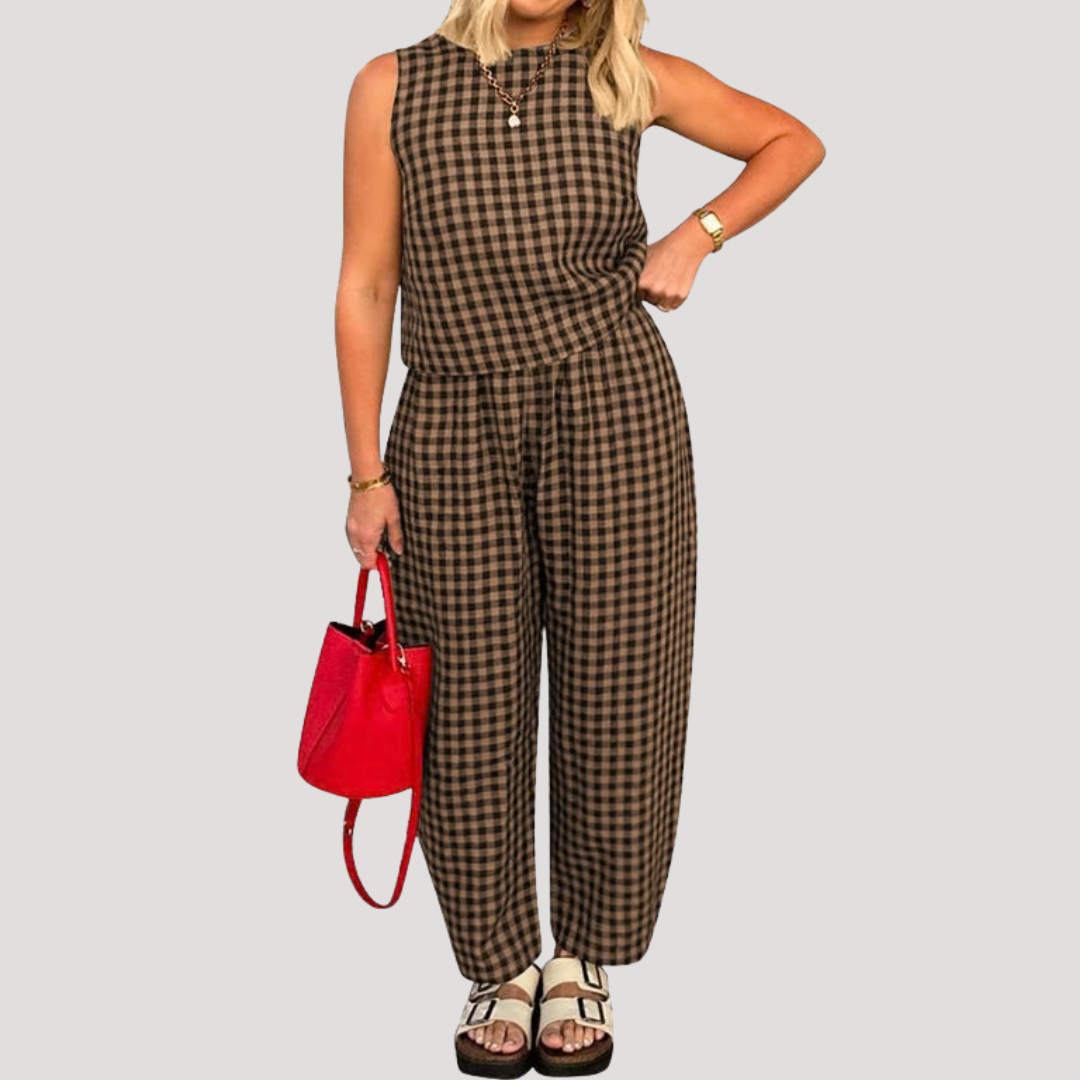 Ensemble Femme Vichy Pantalon Décontracté