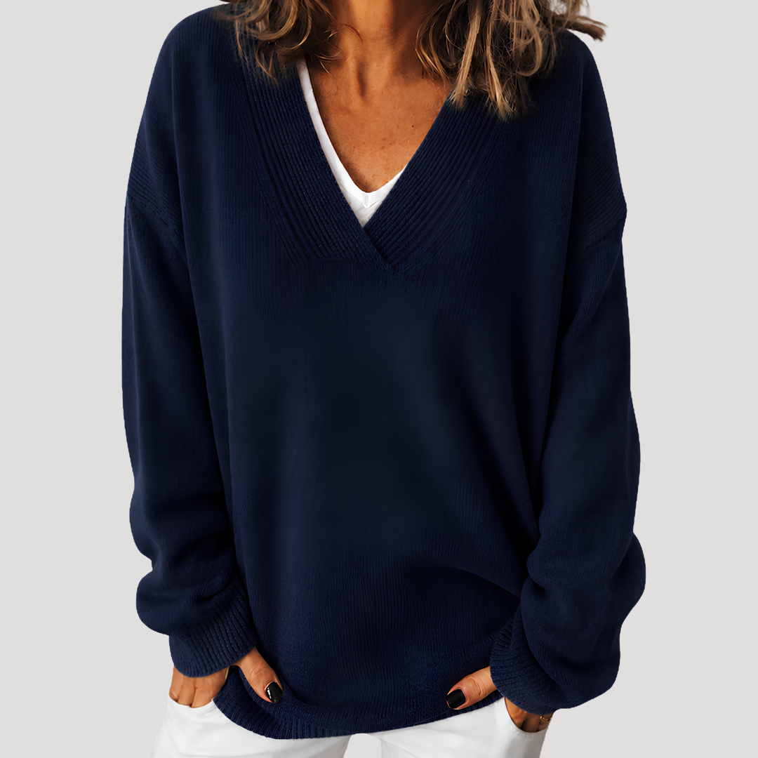 Pull femme col V profond manches longues