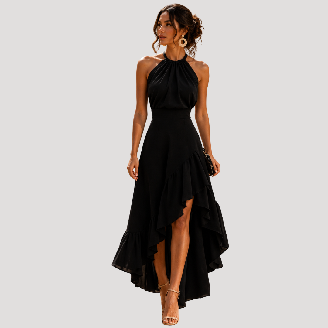 Robe Longue Femme Col Halter à Volants Élégante