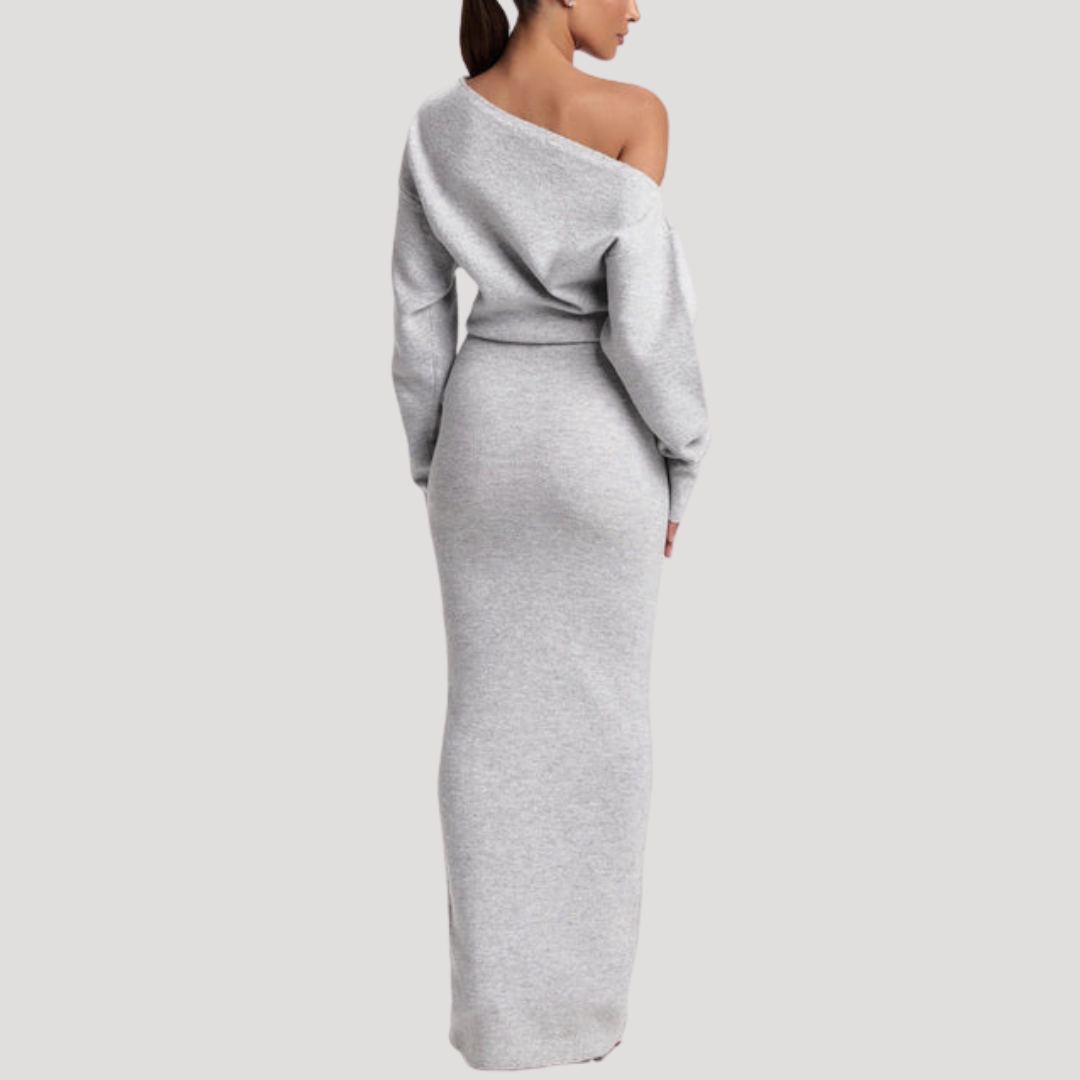 Robe Longue Femme en Maille Épaules Dénudées