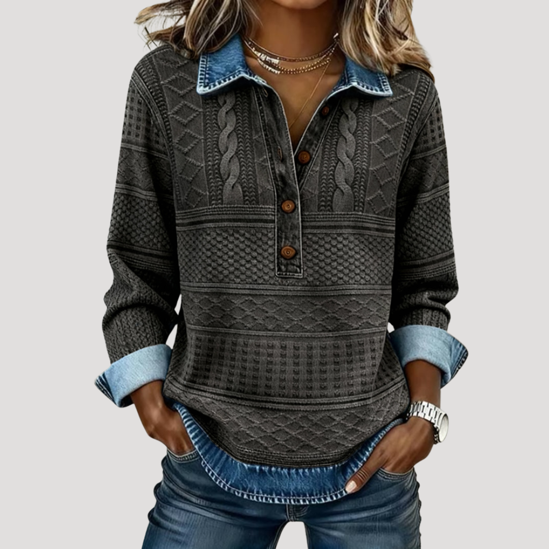 Pull Femme Torsadé en Maille avec Col Boutonné