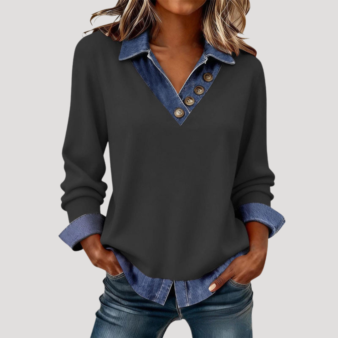 Blouse femme col V manches longues