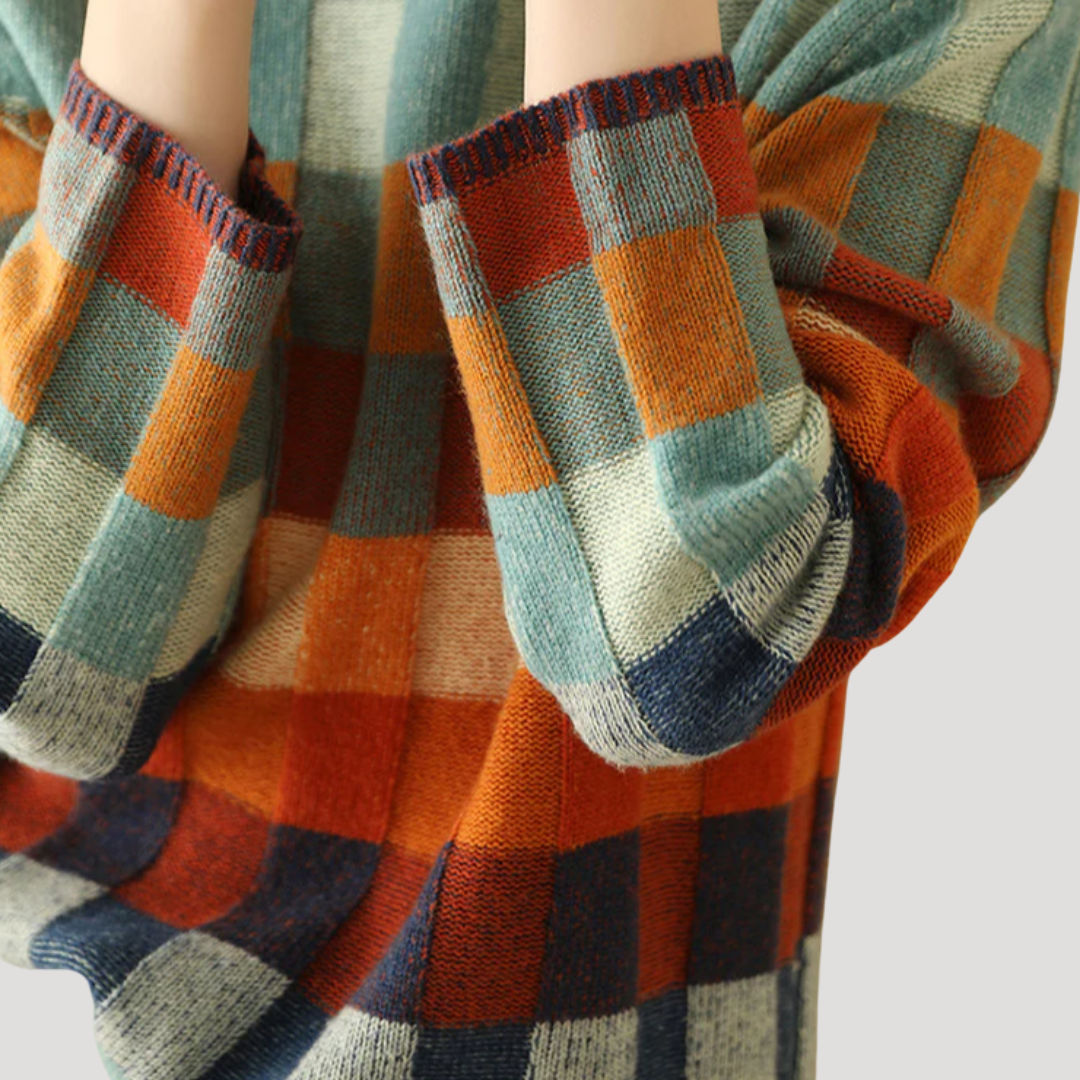 Pull Femme à Carreaux Col Montant