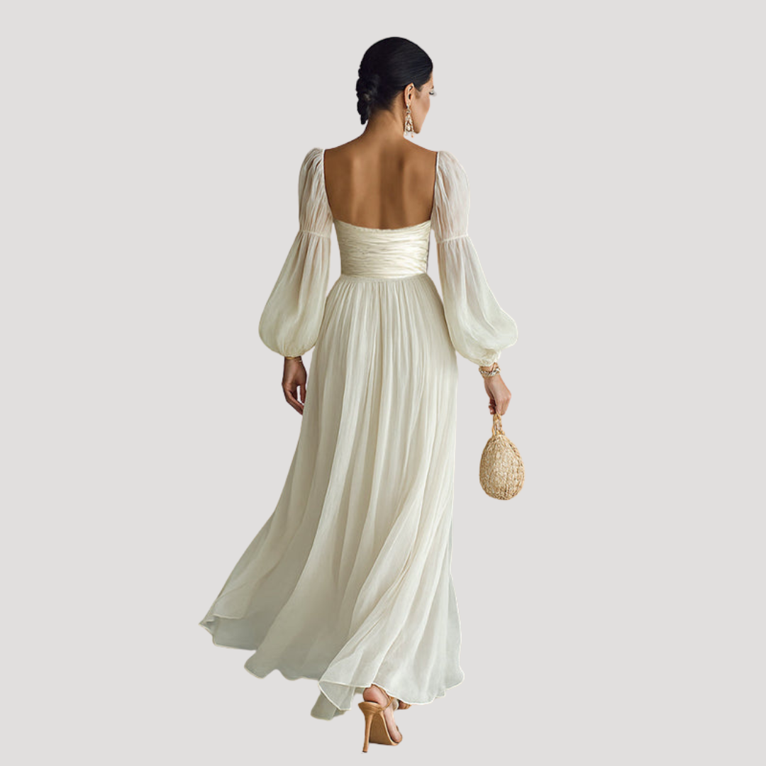 Robe Longue Femme Épaules Dénudées Manches Bouffantes