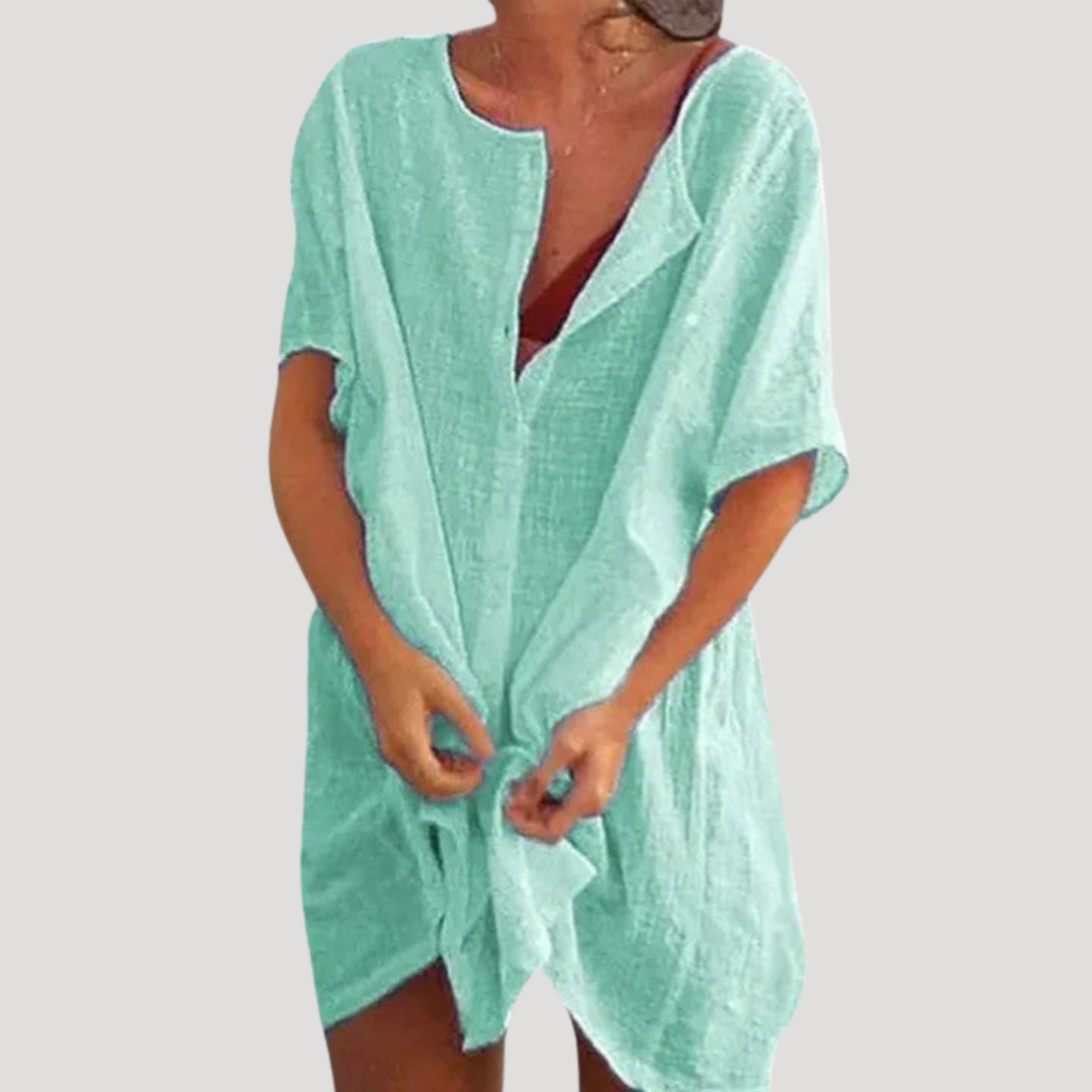 Robe Tunique Femme Décontractée Col V Ample