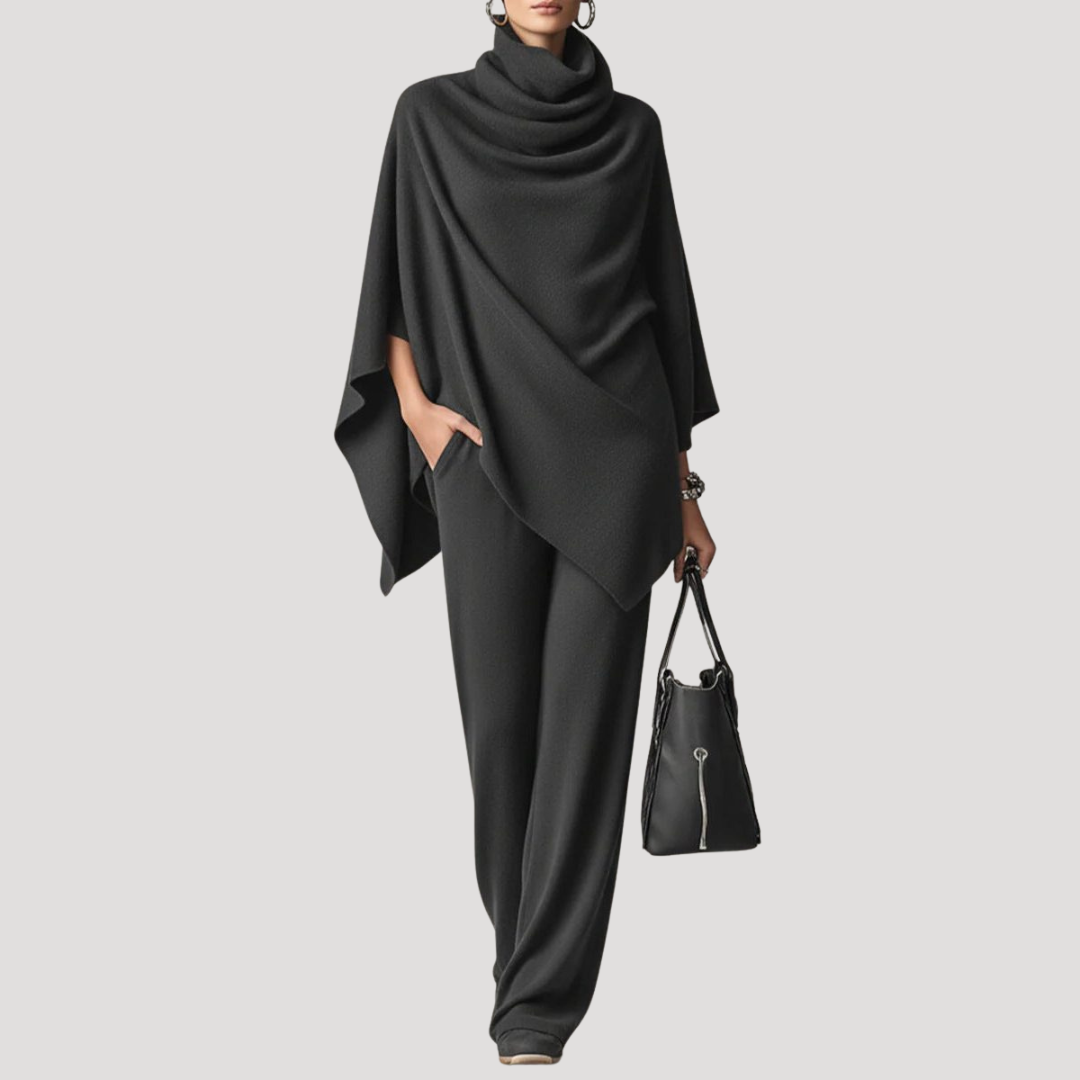 Ensemble Femme Top en Maille Col Bénitier et Pantalon Large