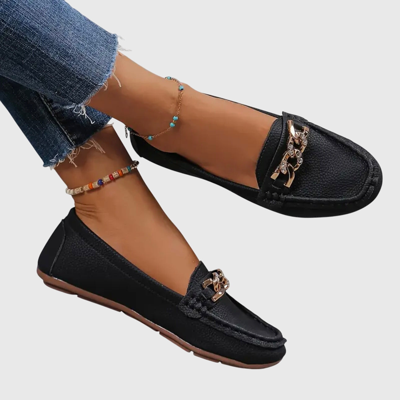 Mocassins Femme Chaîne Bout Rond Élégants
