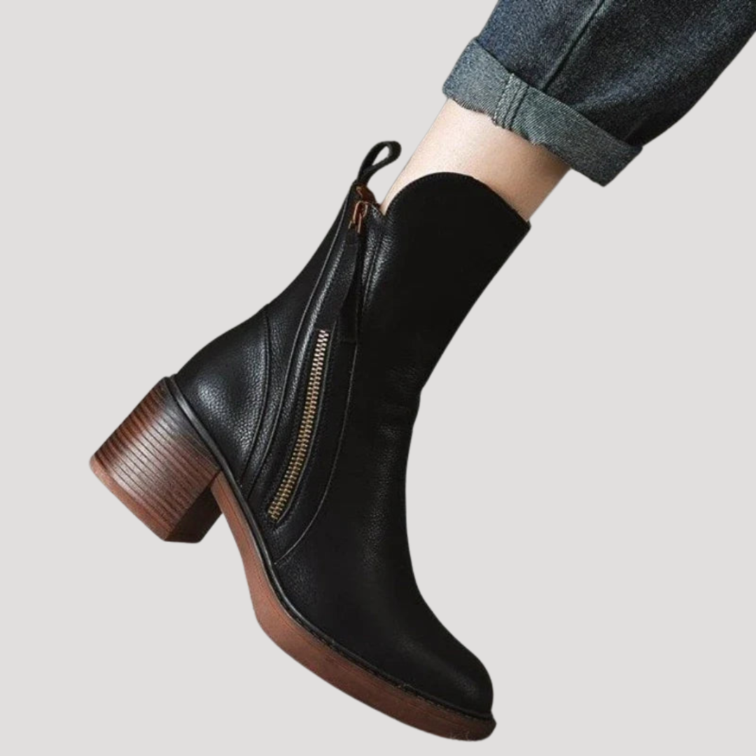 Bottines Femme à Talon Bloc Zip Latéral