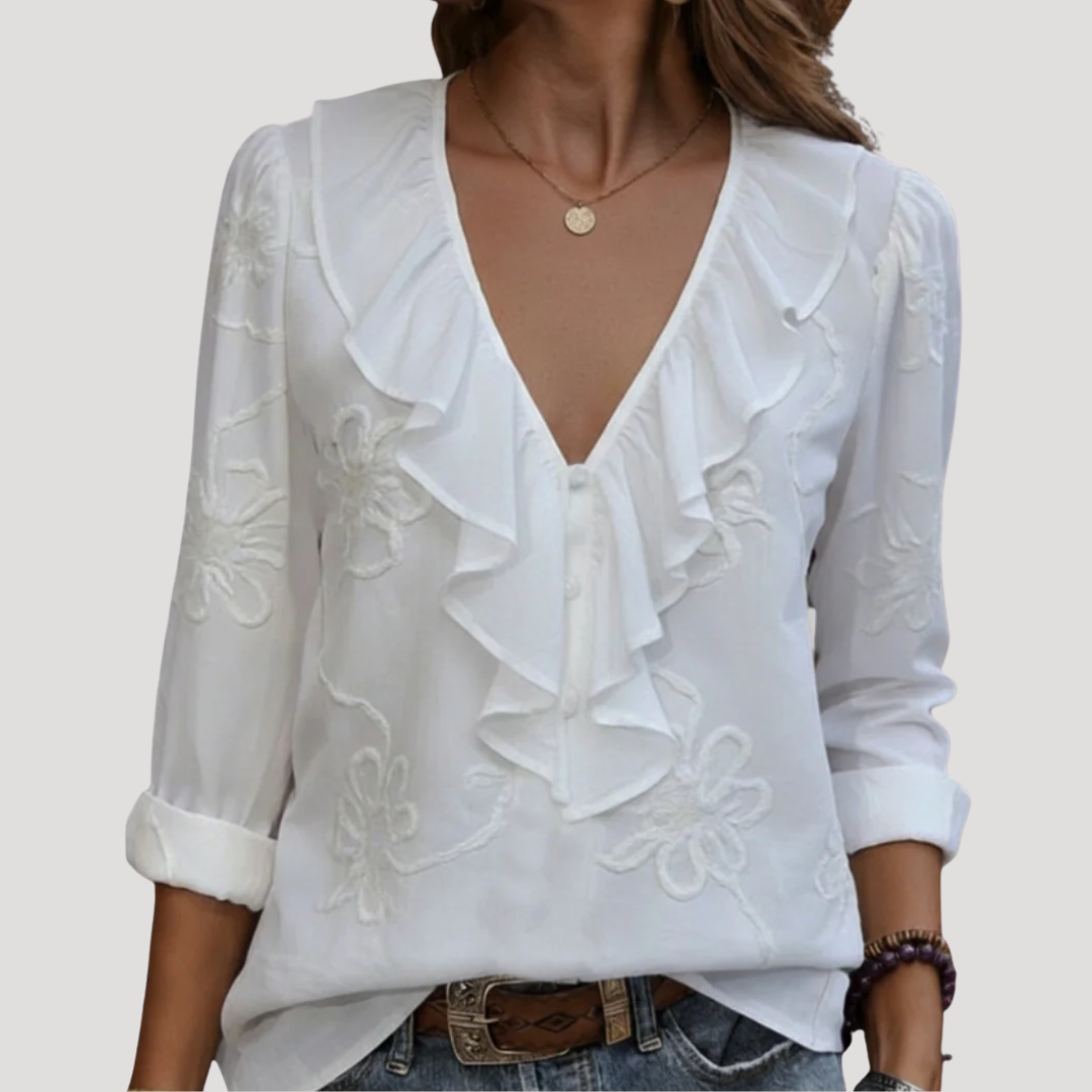 Blouse Femme Volants Brodée Bohème