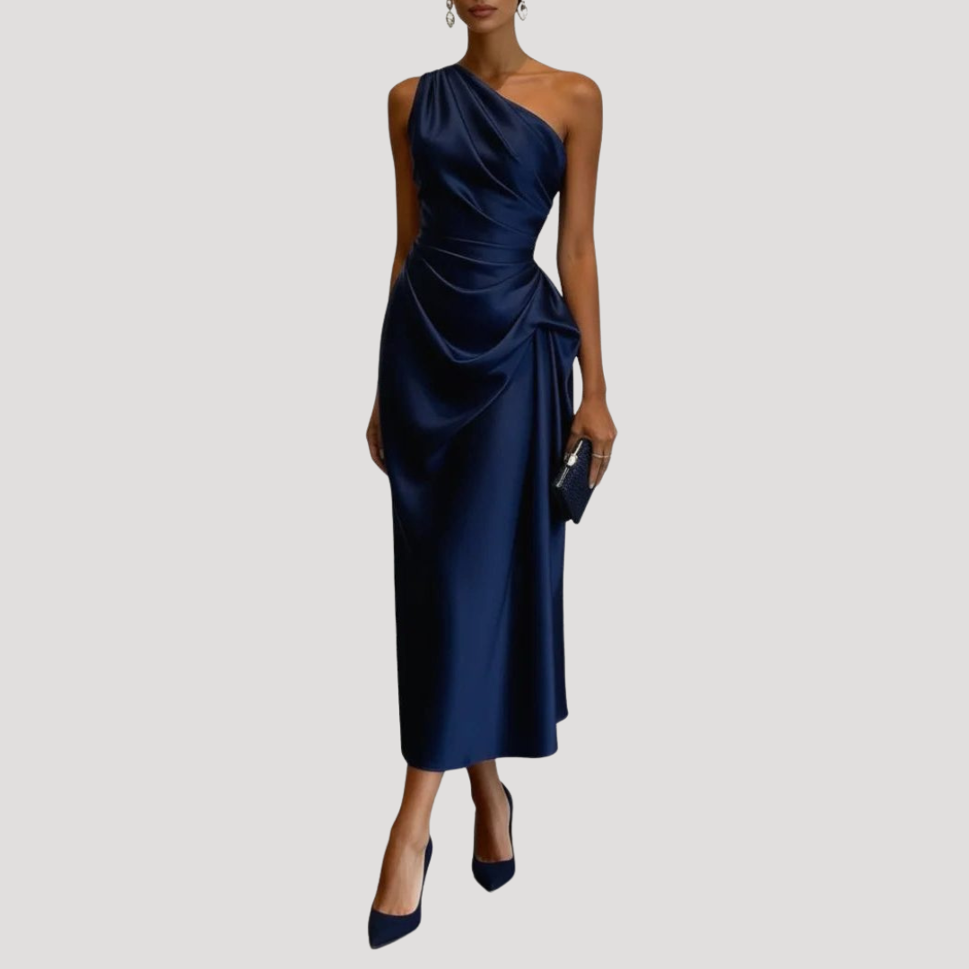 Robe Midi Satinée Une Épaule Femme