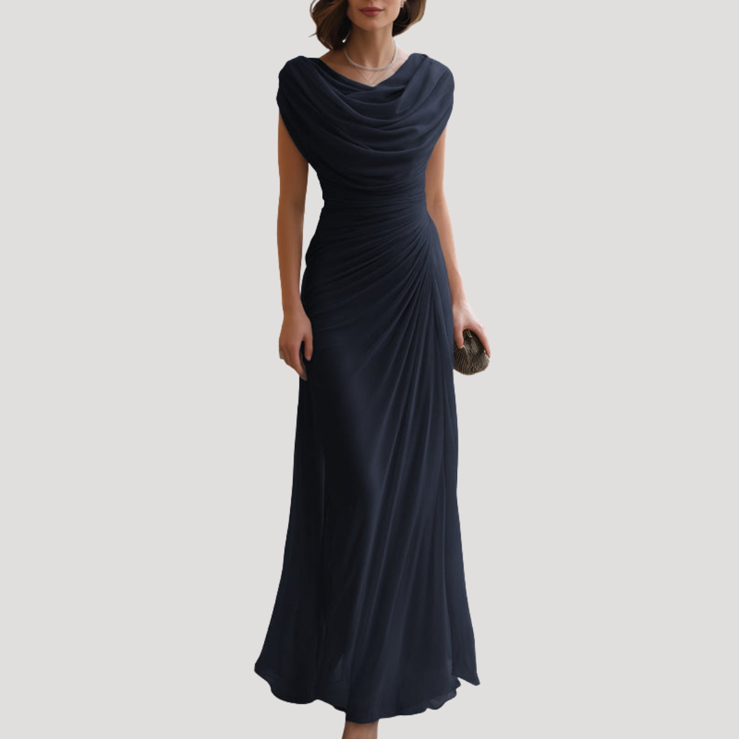 Robe Longue Drapée Col Bénitier Élégante
