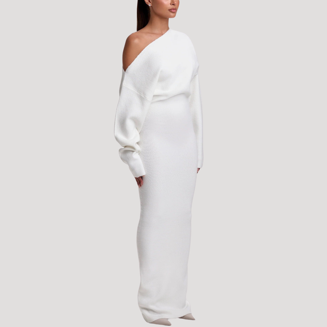 Robe Longue Femme en Maille Épaules Dénudées