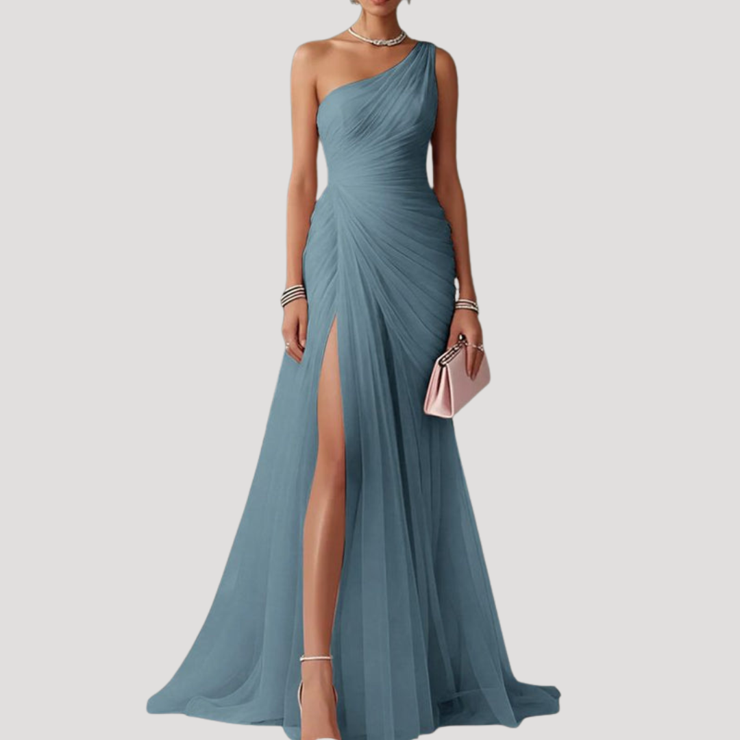 Robe Longue Plissée Une Épaule Femme