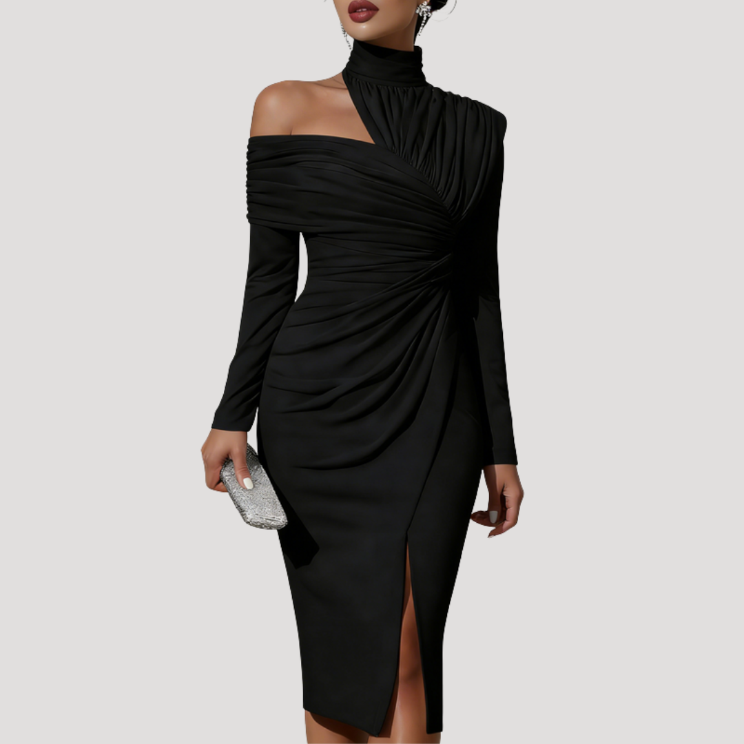 Robe Fourreau Femme Drapée Épaule Dénudée Élégante