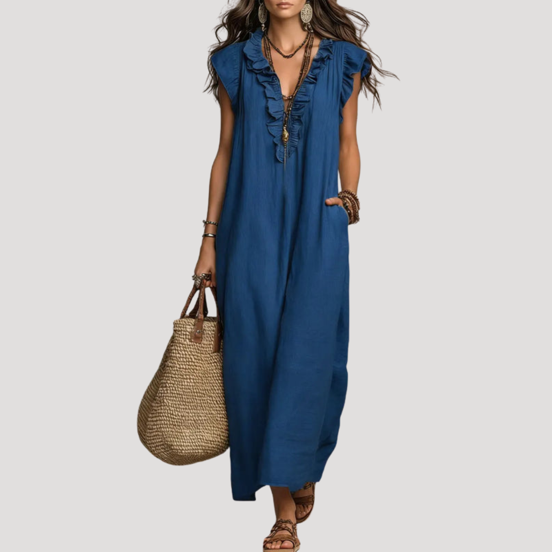 Robe Longue Bohème Volants Sans Manches