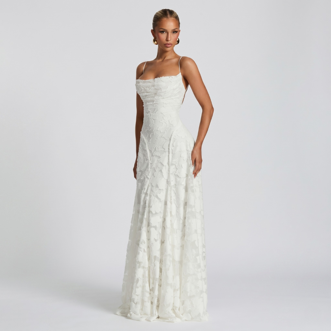 Robe Longue De Soirée Femme Évasée En Dentelle Élégante