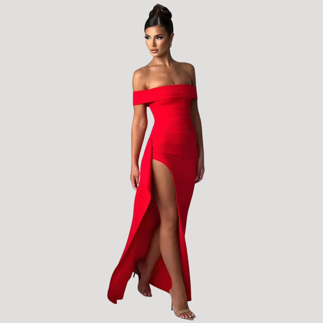 Robe longue épaules dénudées fendue élégante