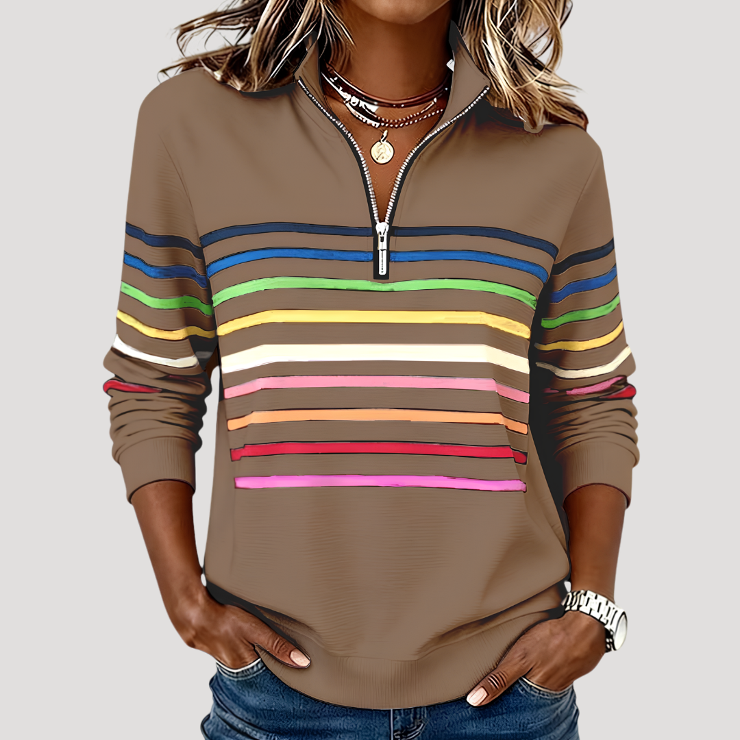 Pull Femme Décontracté à Col Montant et Rayures