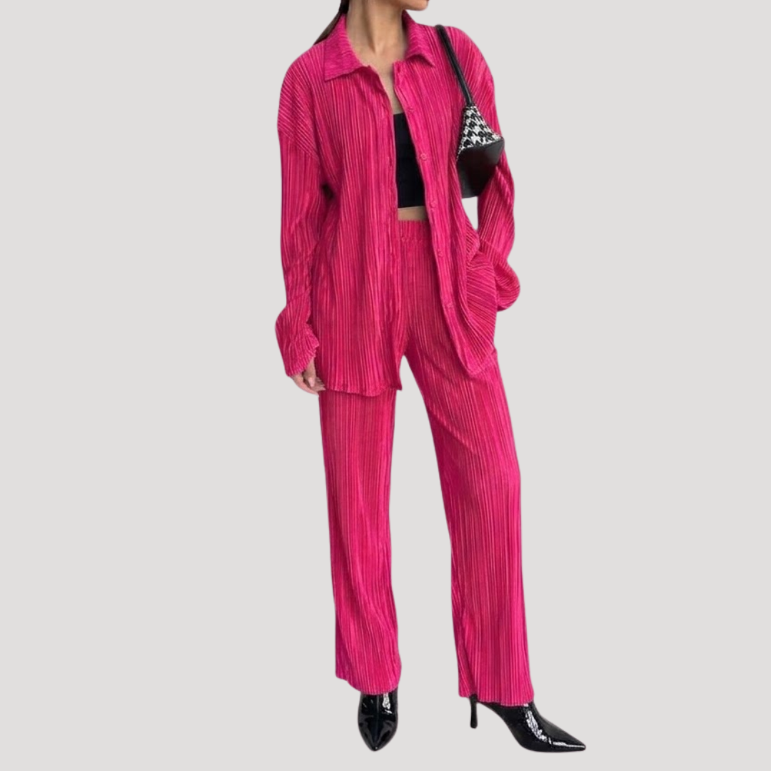 Ensemble Femme Chemise Plissée et Pantalon