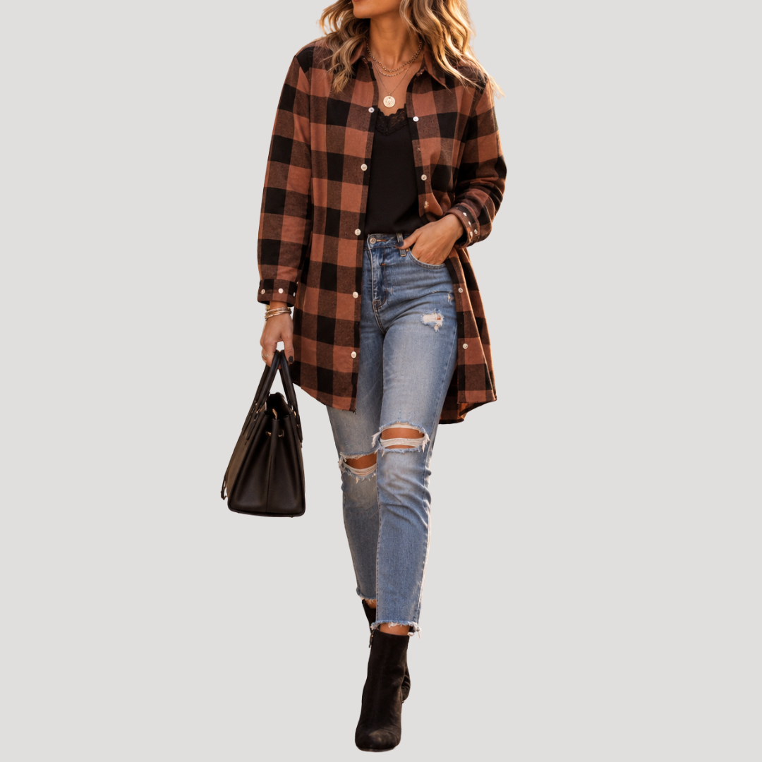 Chemise Femme Oversize à Carreaux et Boutons