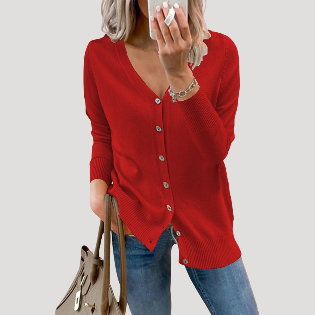 Cardigan Femme en Maille Col V à Poignets Côtelés