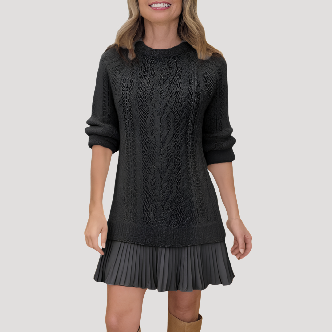 Robe Mini Femme en Maille Torsadée à Ourlet Plissé