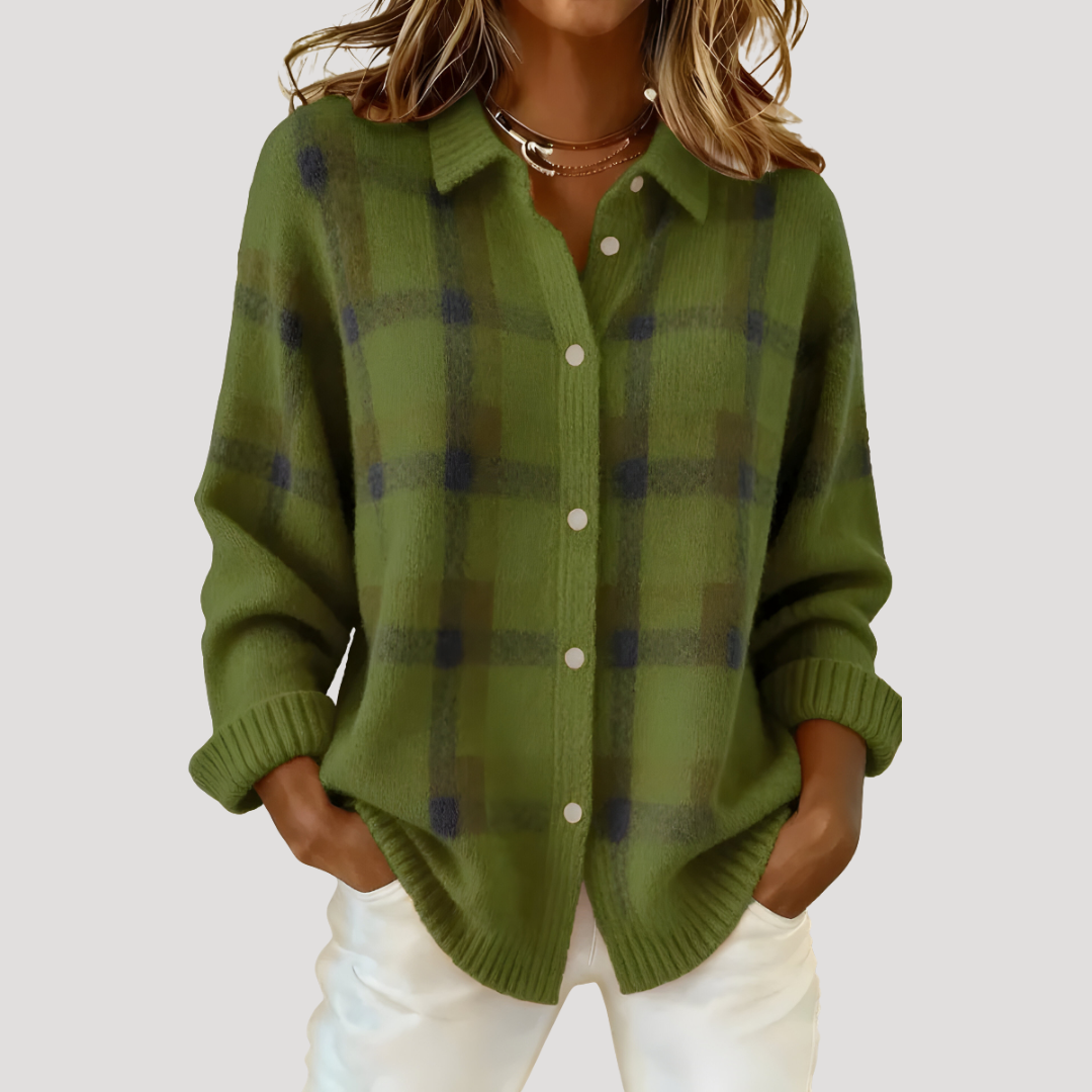 Cardigan Femme en Maille à Carreaux Coupe Ample