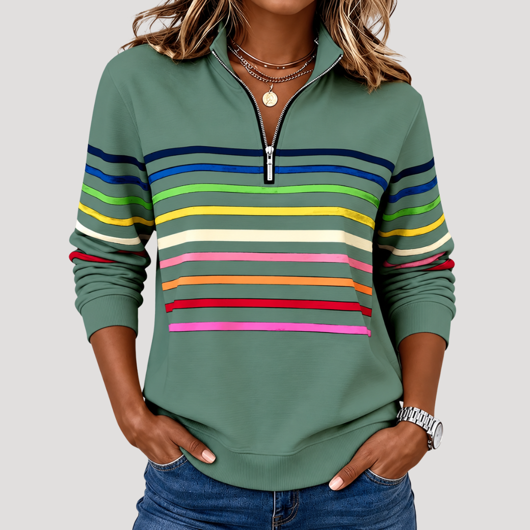Pull Femme Décontracté à Col Montant et Rayures