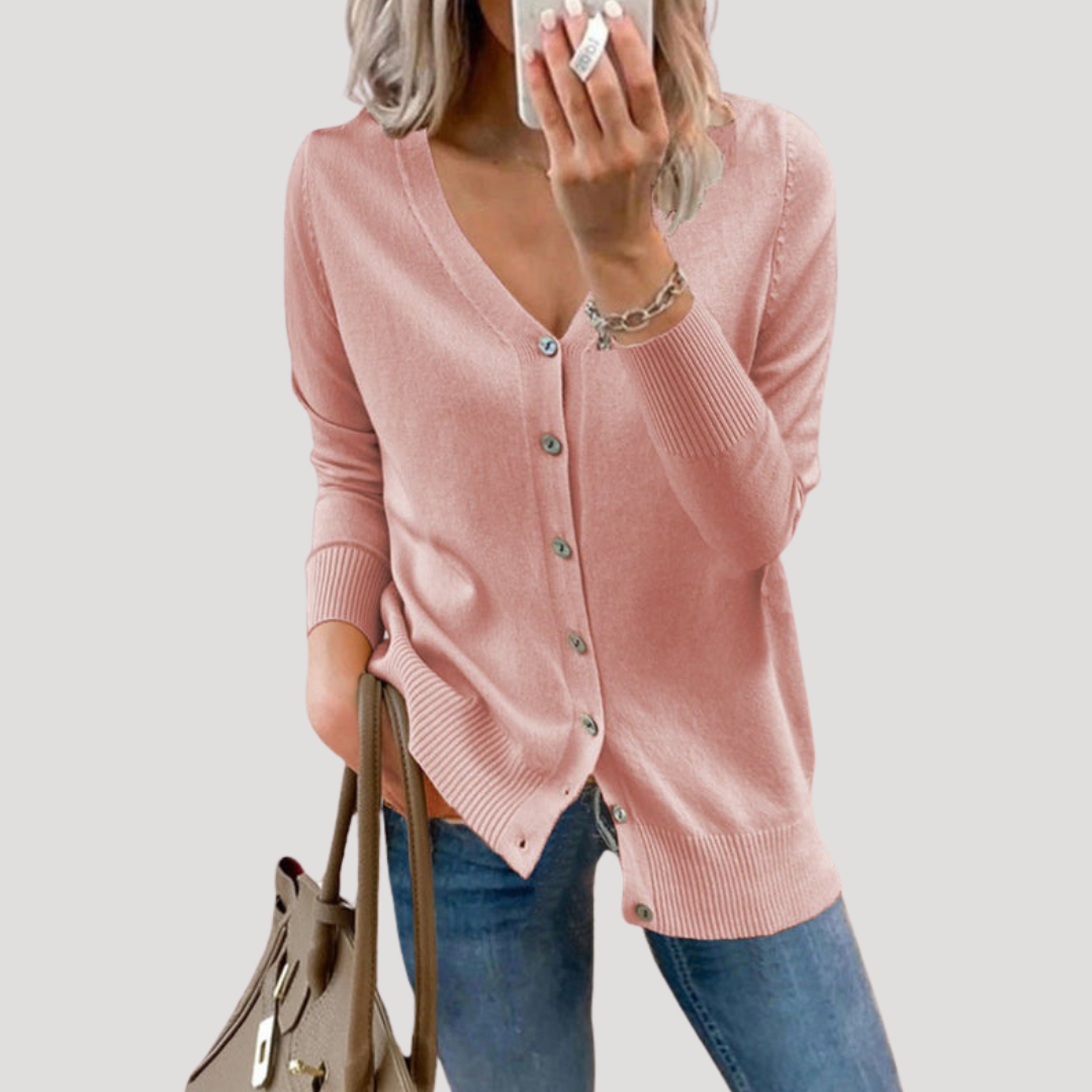 Cardigan femme col V boutonné