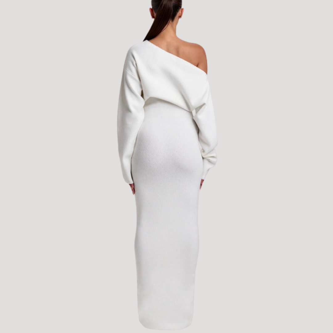 Robe Longue Femme en Maille Épaules Dénudées