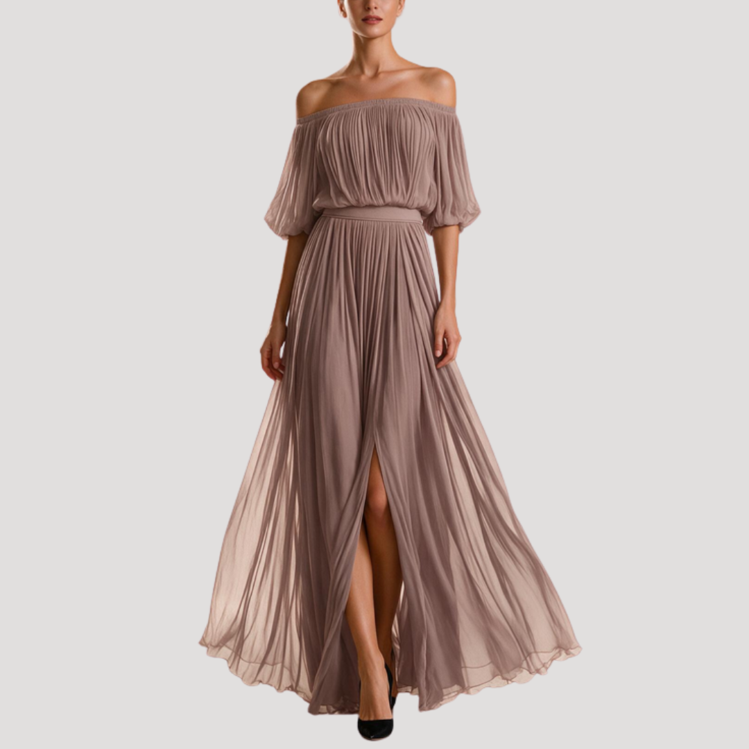 Robe Longue Femme Plissée Épaules Dénudées pour Mariage