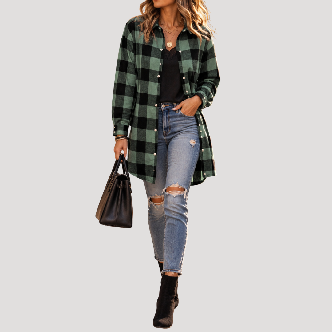 Chemise Femme Oversize à Carreaux et Boutons