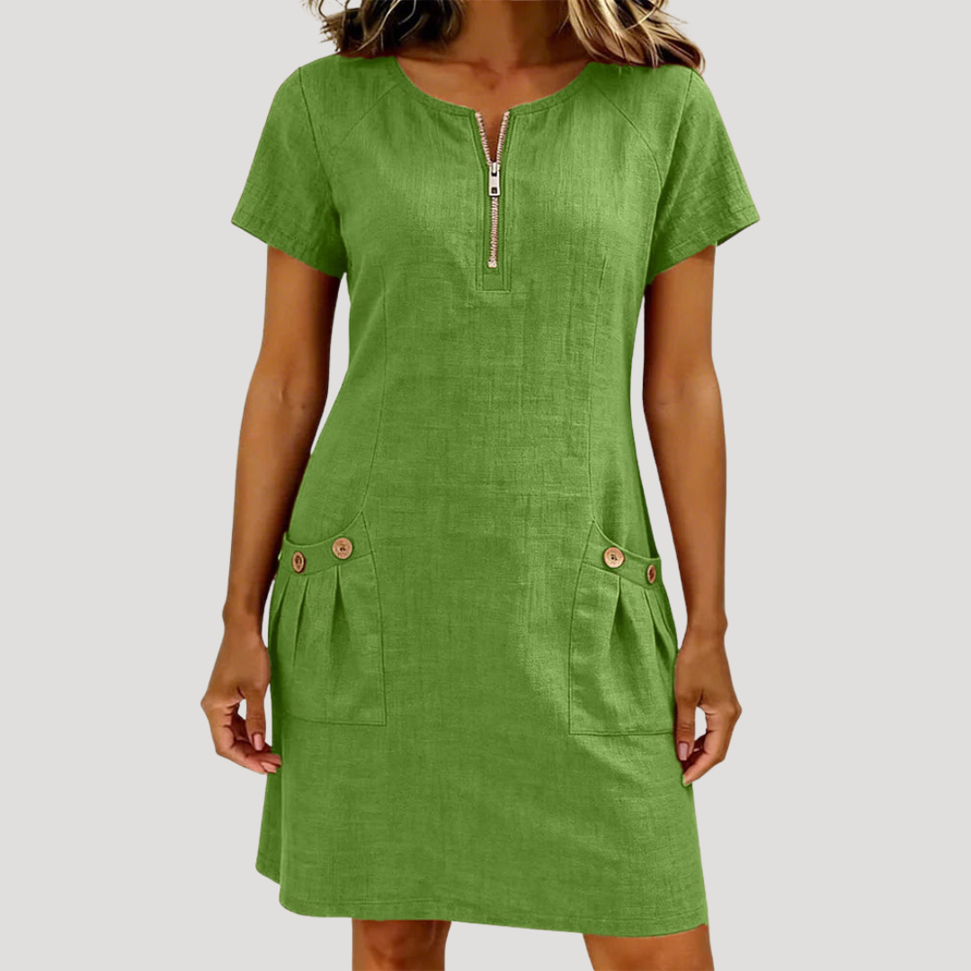 Robe Courte Zippée Poches Décontractée