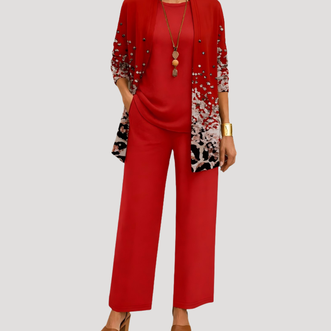 Ensemble Femme Élégant avec Pantalon Large et Veste Imprimée