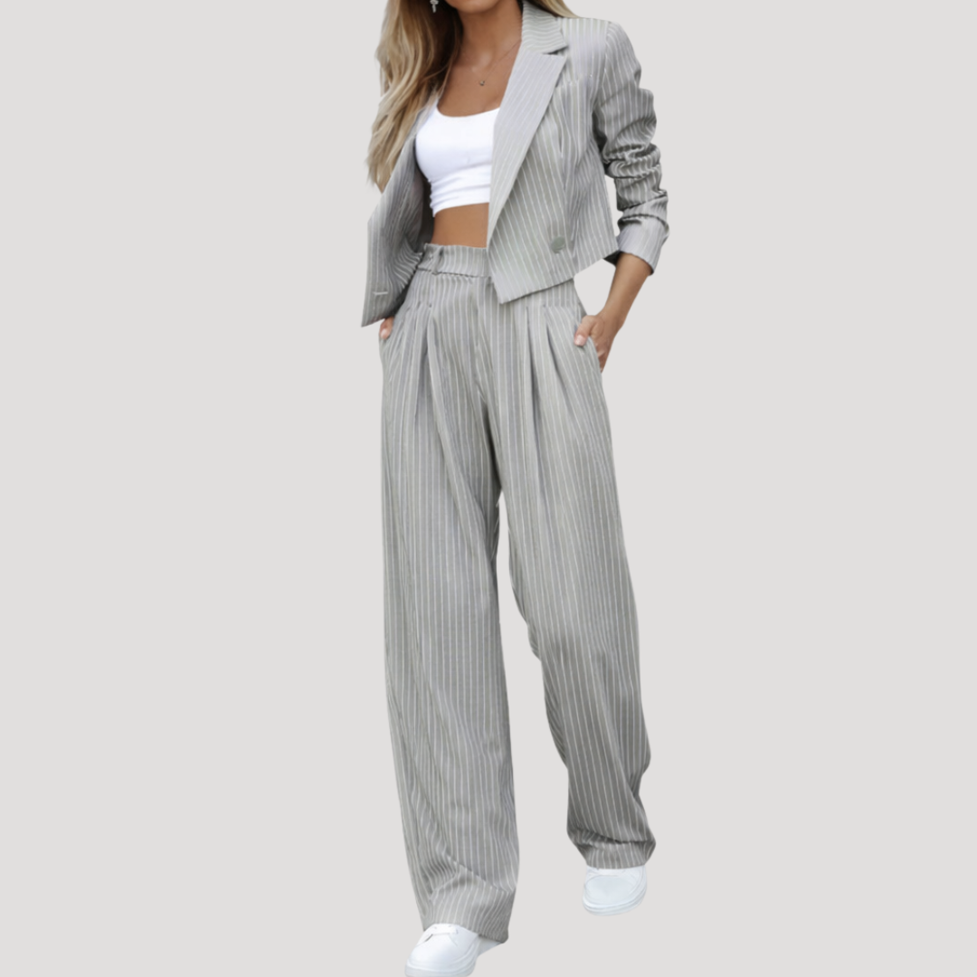 Ensemble Tailleur Femme Rayé Pantalon Large