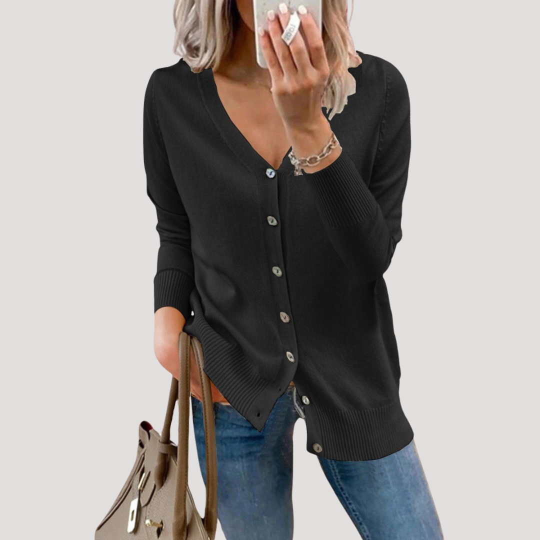 Cardigan Femme en Maille Col V à Poignets Côtelés