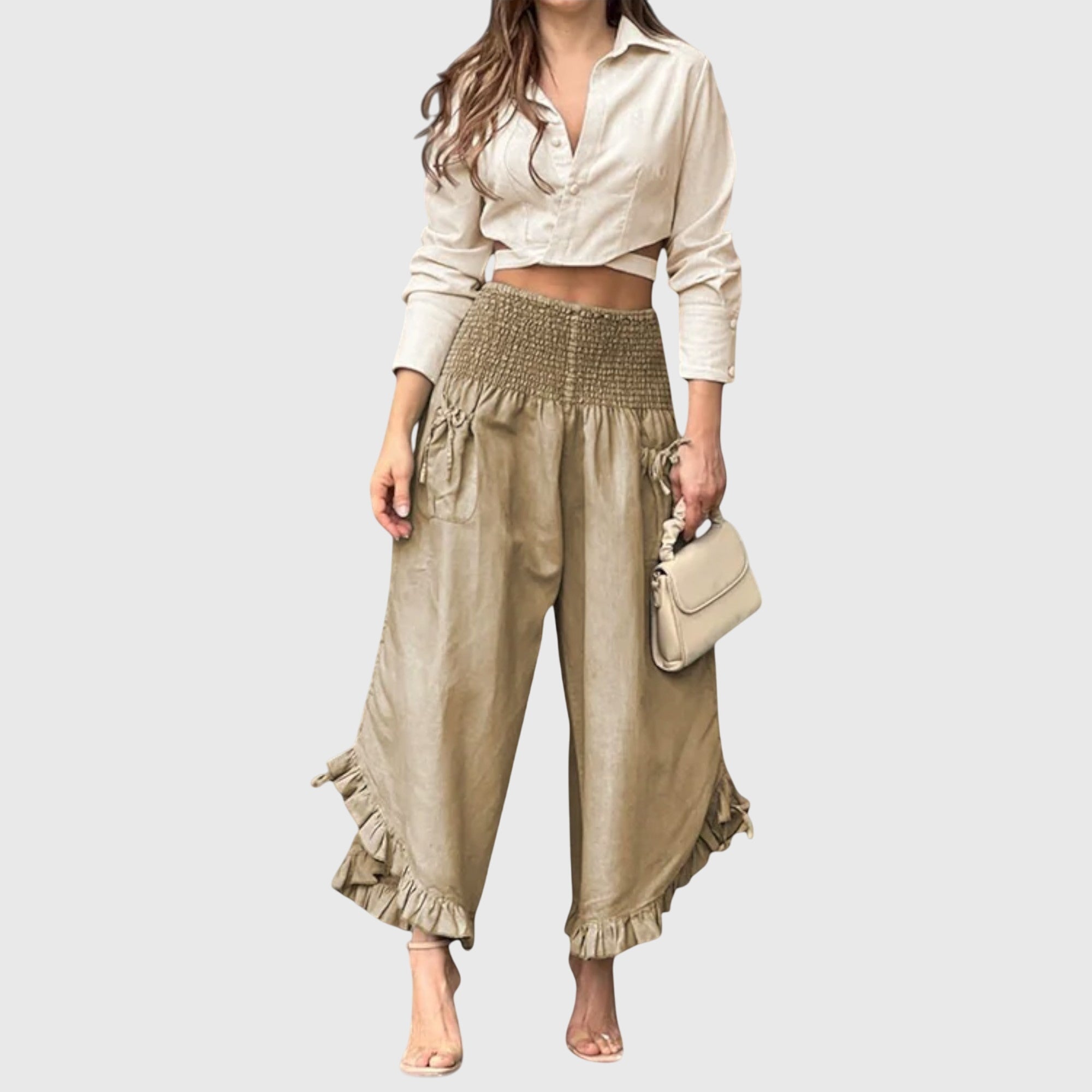 Pantalon Femme Élégant Volants Jambes Larges