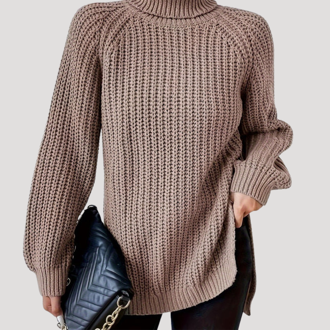Pull Femme Oversize en Maille à Col Montant