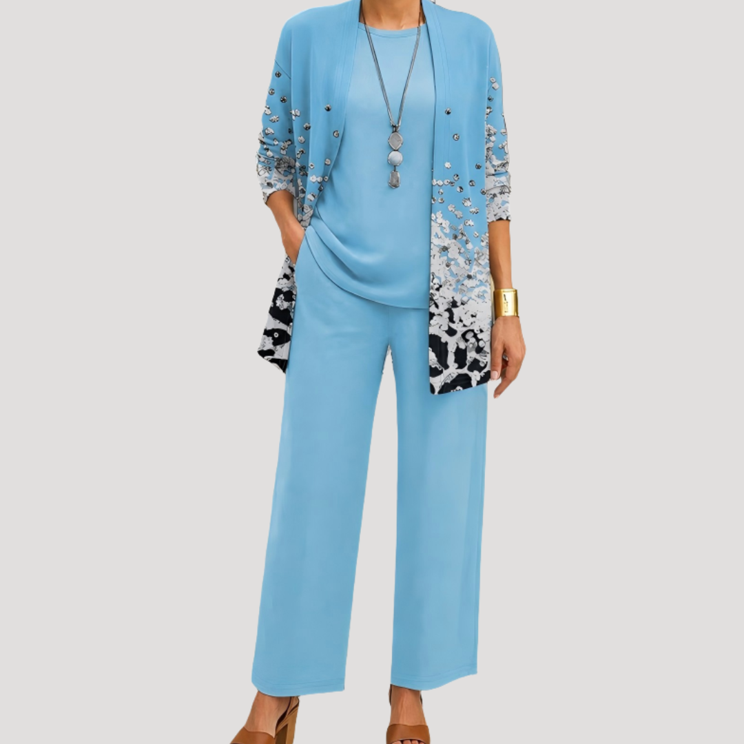 Ensemble Femme Élégant avec Pantalon Large et Veste Imprimée