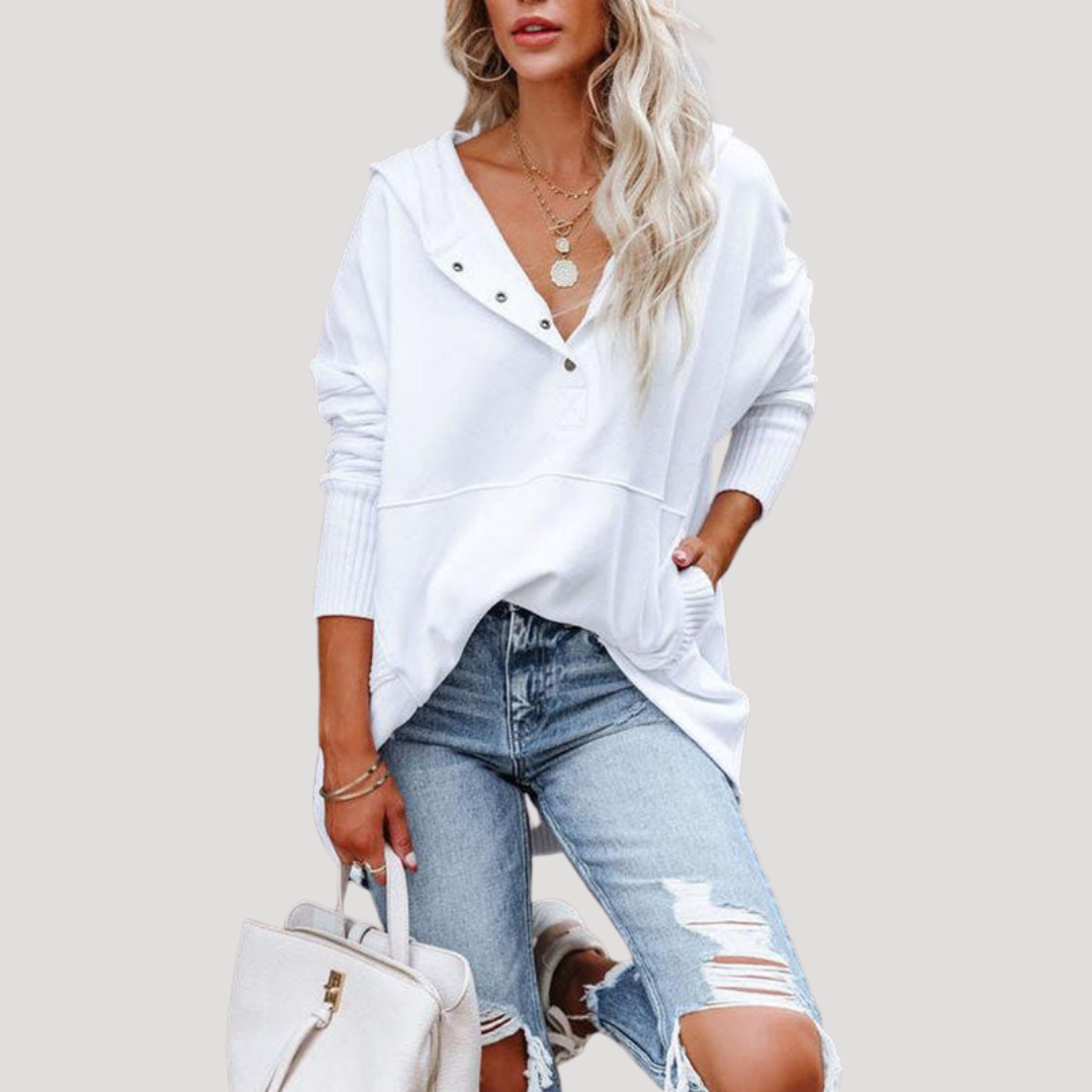Sweat à Capuche Femme Oversize à Patte Pressionnée