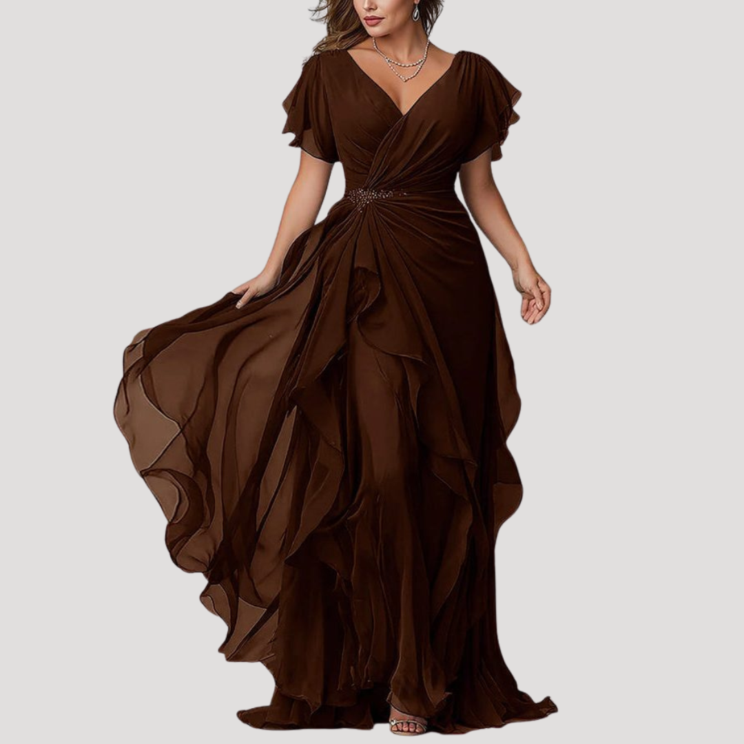 Robe Longue Portefeuille à Volants Femme
